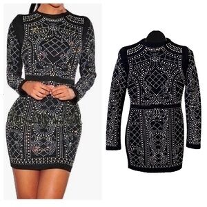 Windsor Black quilted embellished mini dress